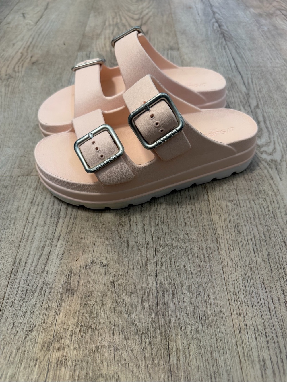 J Slides Women's Double-Buckle Platform Slides in Pale Pink